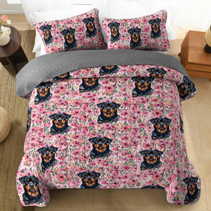 Shineful All Season Quilt 3-Piece Set Floral Rottie Dream