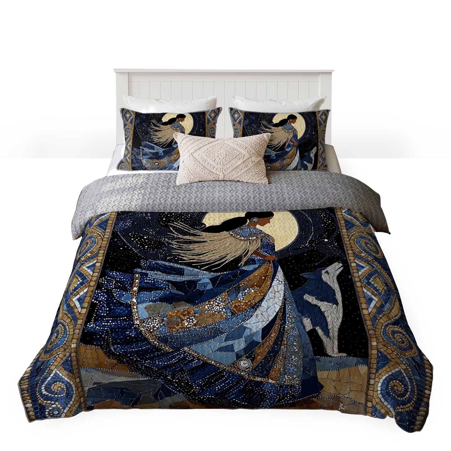Shineful All Season Quilt 3-Piece Set Wolf & Moon Maiden