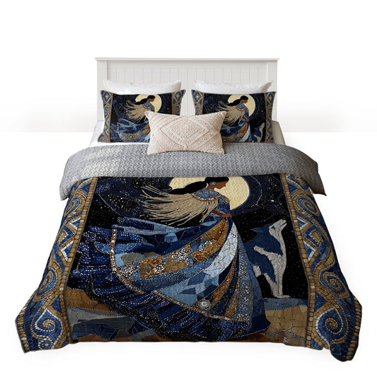 Shineful All Season Quilt 3-Piece Set Wolf & Moon Maiden