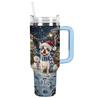 Shineful Tumbler Personalized Frenchie Winter Wonderland