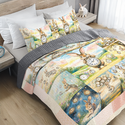 Shineful All Season Quilt 3-Piece Set Tick-Tock Woodland Rabbit