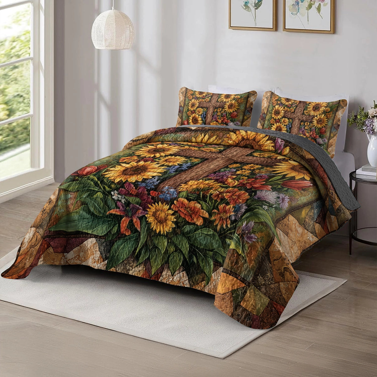 Shineful All Season Quilt 3-Piece Set - Faithful Sunflower
