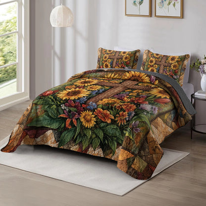 Shineful All Season Quilt 3-Piece Set - Faithful Sunflower