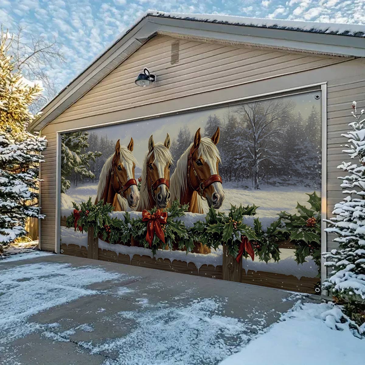 Shineful Garage Door Banner Decoration Winter Majestic Trio