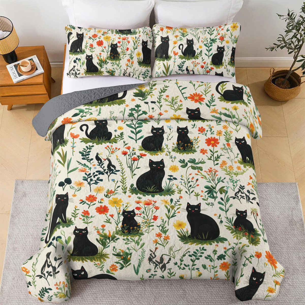 Shineful All Season Quilt 3-Piece Set Spring Cat