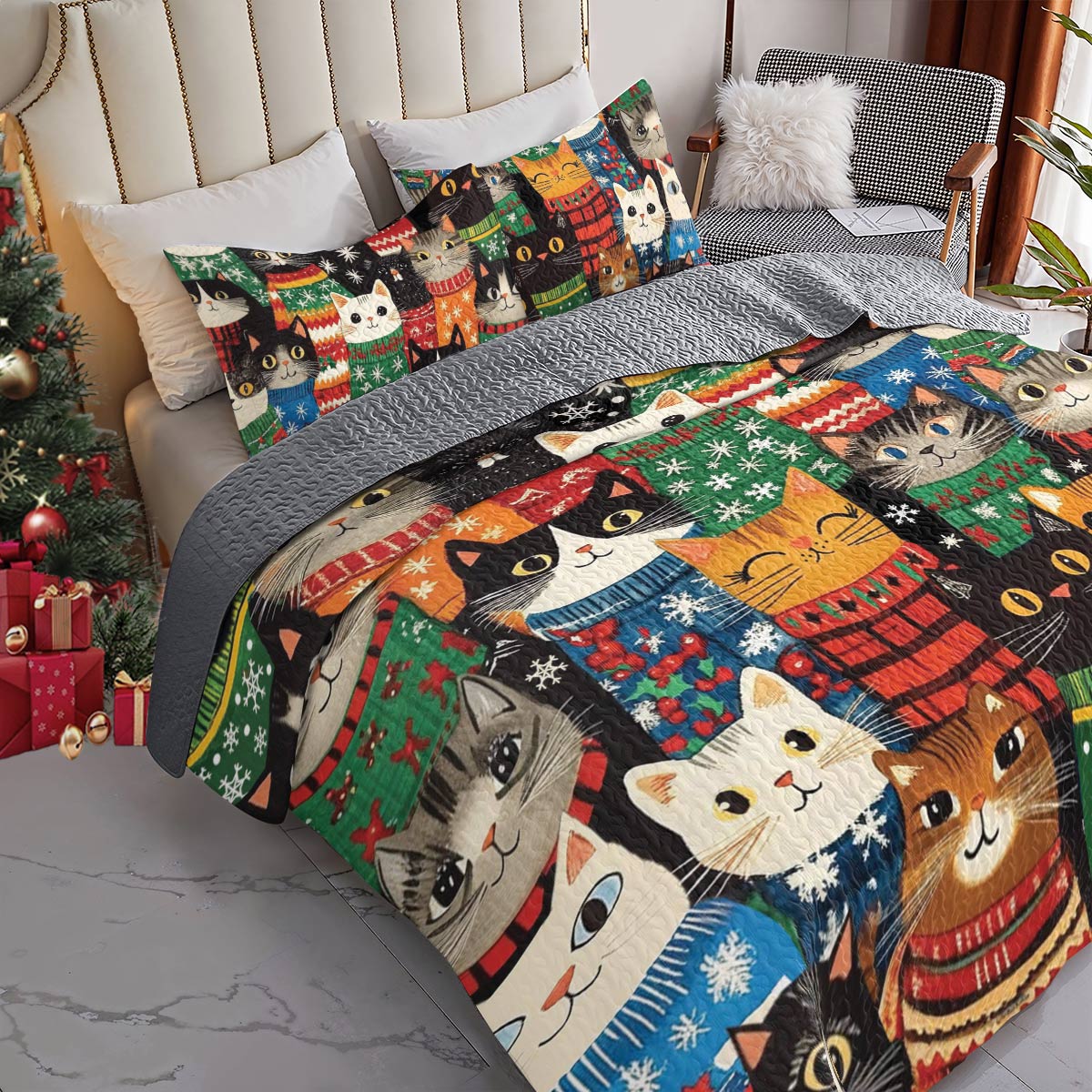 Shineful All Season Quilt 3-Piece Set Cozy Cats