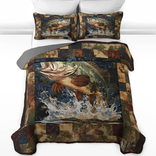 Shineful All Season Quilt 3-Piece Set Majesty Largemouth Bass