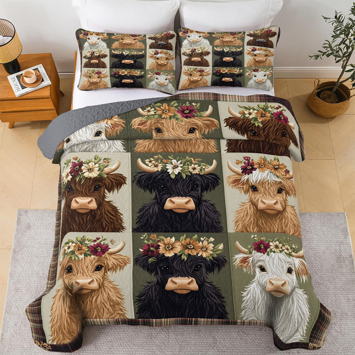 Shineful All Season Quilt 3-Piece Set Cute Baby Highland Cows