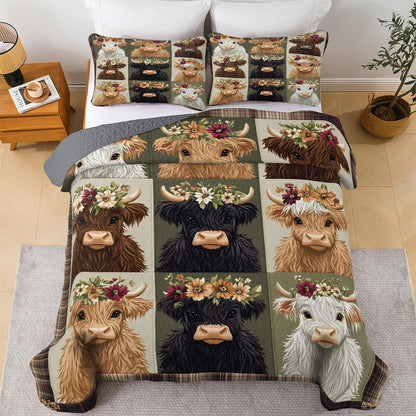 Shineful All Season Quilt 3-Piece Set Cute Baby Highland Cows
