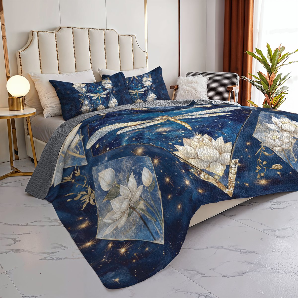 Shineful All Season Quilt 3-Piece Set Enlightened Dragonfly Lotus