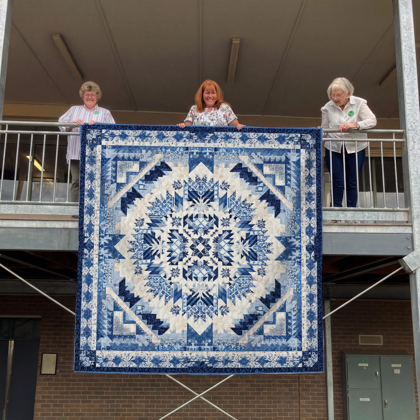 Shineful Flat Print Faux Quilt Blanket Indigo Harmony