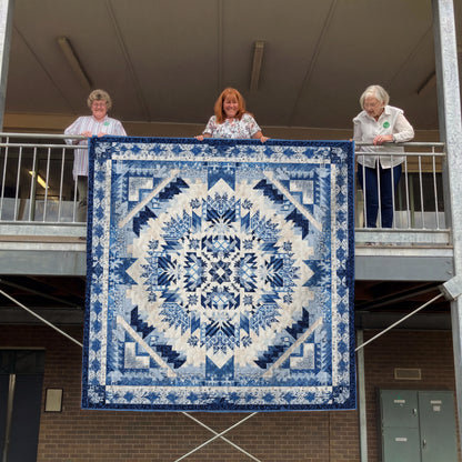 Shineful Flat Print Faux Quilt Blanket Indigo Harmony