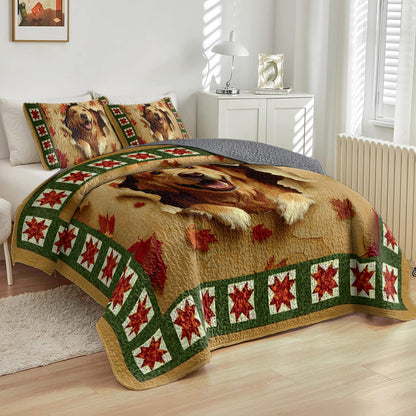 Shineful All Season Quilt 3-Piece Set Golden Retriever Joy