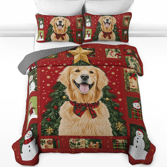 Shineful All Season Quilt 3-Piece Set - Golden Retriever Christmas Fun