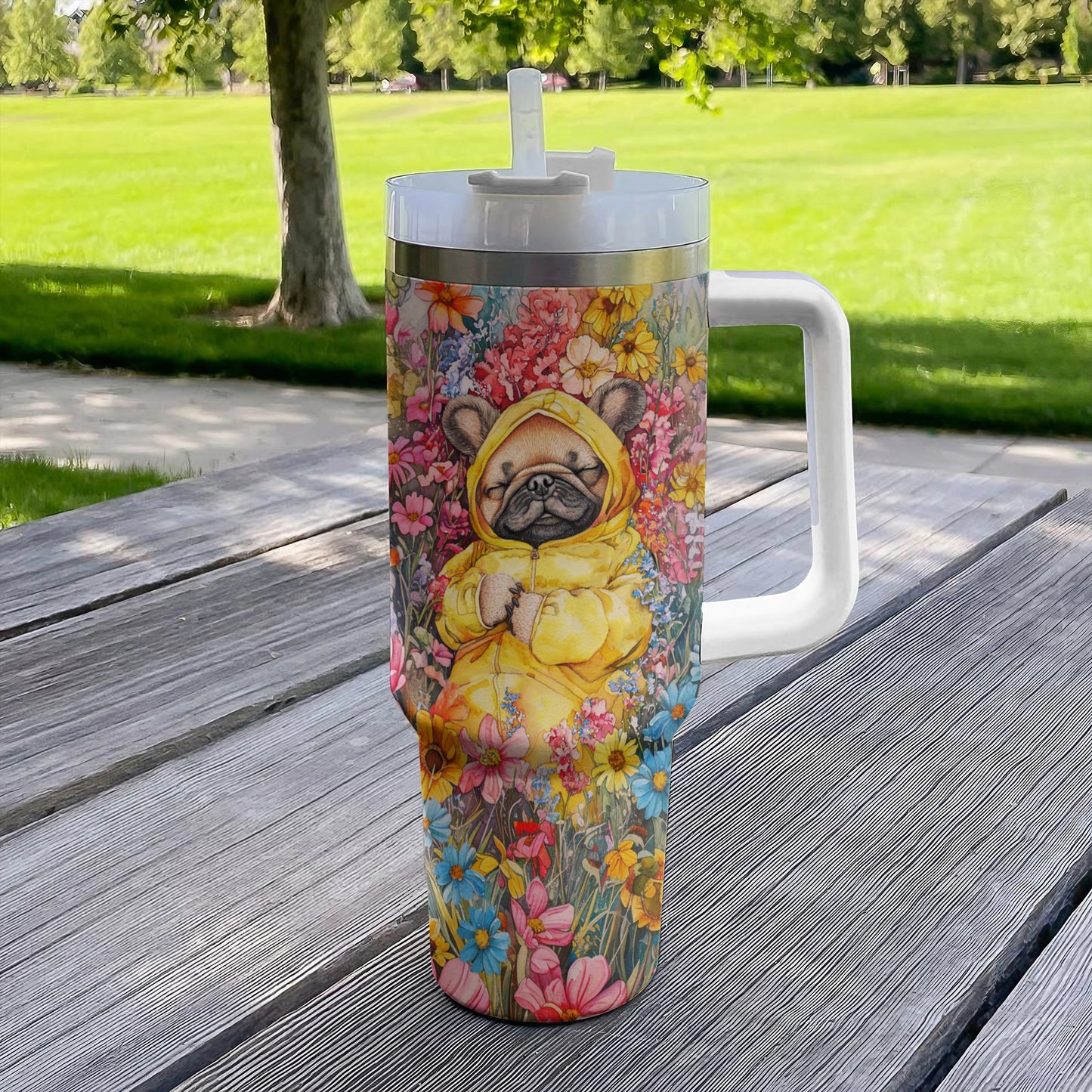 Shineful Personalized Tumbler Floral Sleeping Pug