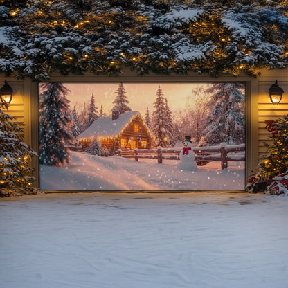Shineful Garage Door Banner Decoration Snowy Scene