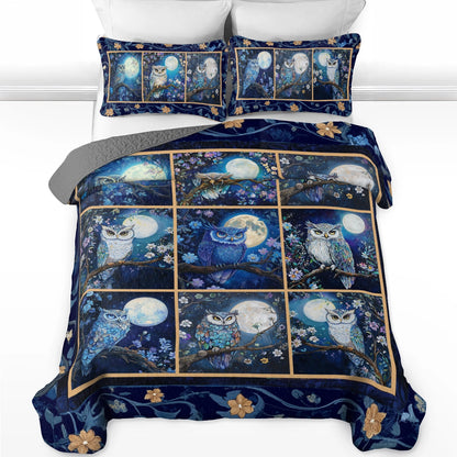 Shineful All Season Quilt 3-Piece Set Nocturnal Wisdom Owl