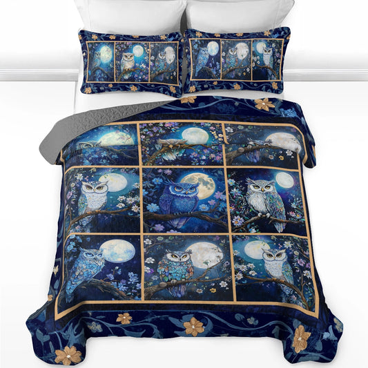 Shineful All Season Quilt 3-Piece Set Nocturnal Wisdom Owl