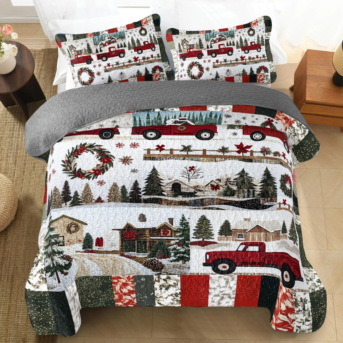 Shineful All Season Quilt 3-Piece Set Christmas Country Truck