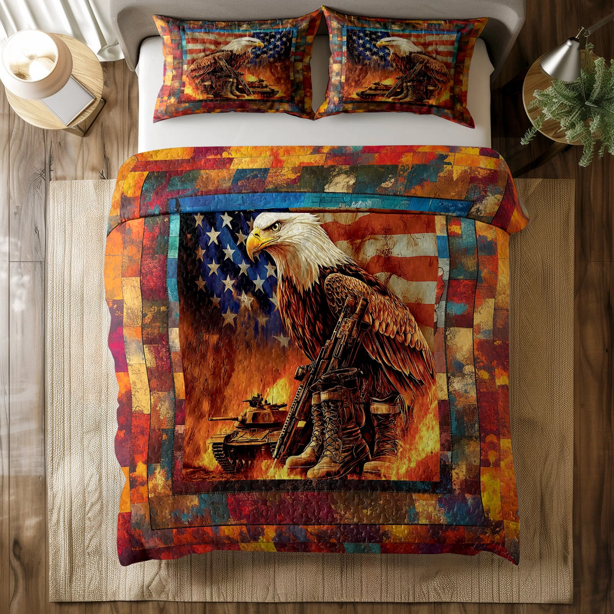 Shineful All Season Quilt 3-Piece Set - Patriotic Veteran's Eagle