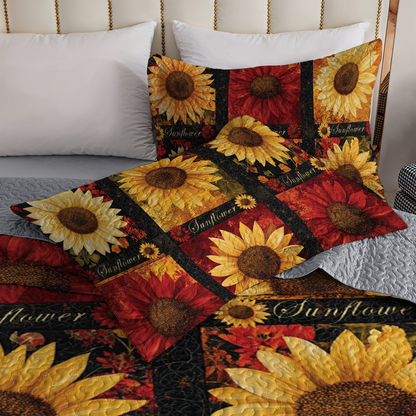 Shineful All Season Quilt 3-Piece Set - Golden Scarlet Sunflower Bloom