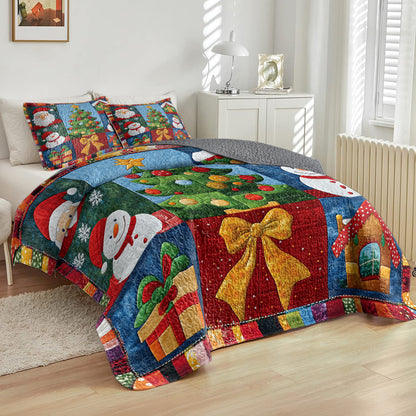 Shineful All Season Quilt 3-Piece Set Festive Snowman & Christmas Tree