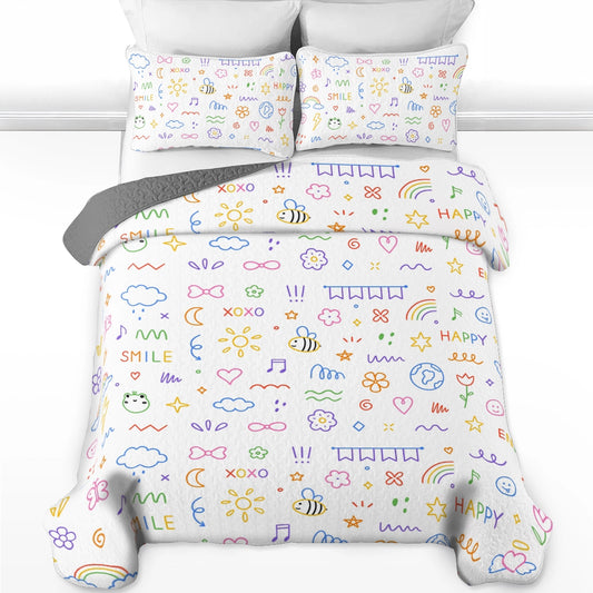 Shineful All Season Quilt 3-Piece Set Family Happy Doodles
