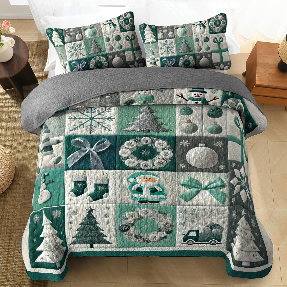 Shineful All Season Quilt 3-Piece Set - Frosty Cheer Christmas