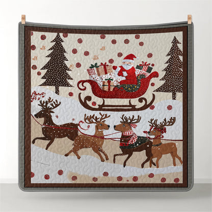 Shineful Quilt 3-Piece Set Cozy Santa Claus With Reindeer Pulling His Sleigh Full Of Gifts