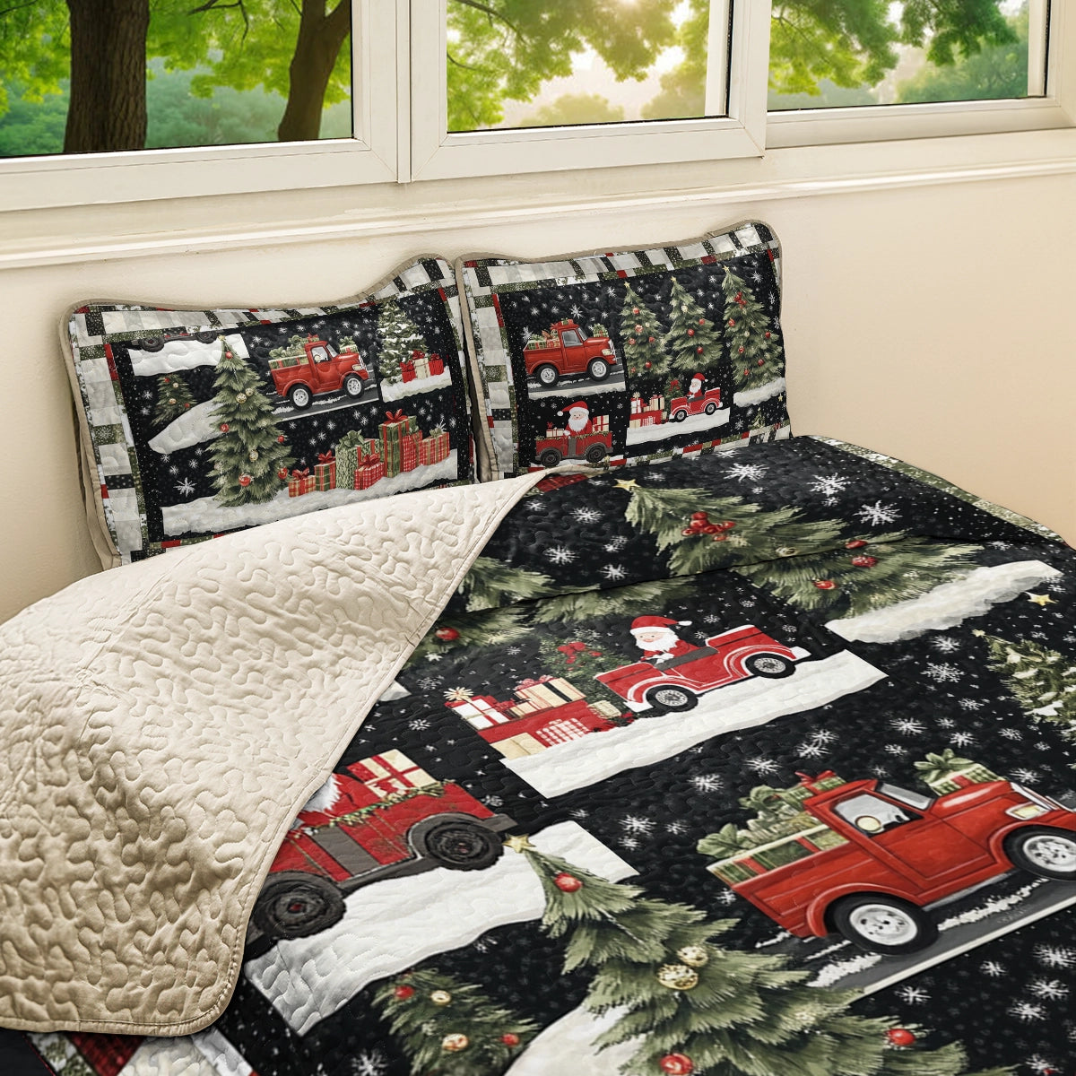 Shineful All Season Quilt 3-Piece Set Christmas Santa's Festive Truck