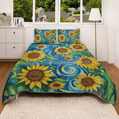 Shineful All Season Quilt 3-Piece Set - Sunflower Whirlwind Of Sunshine