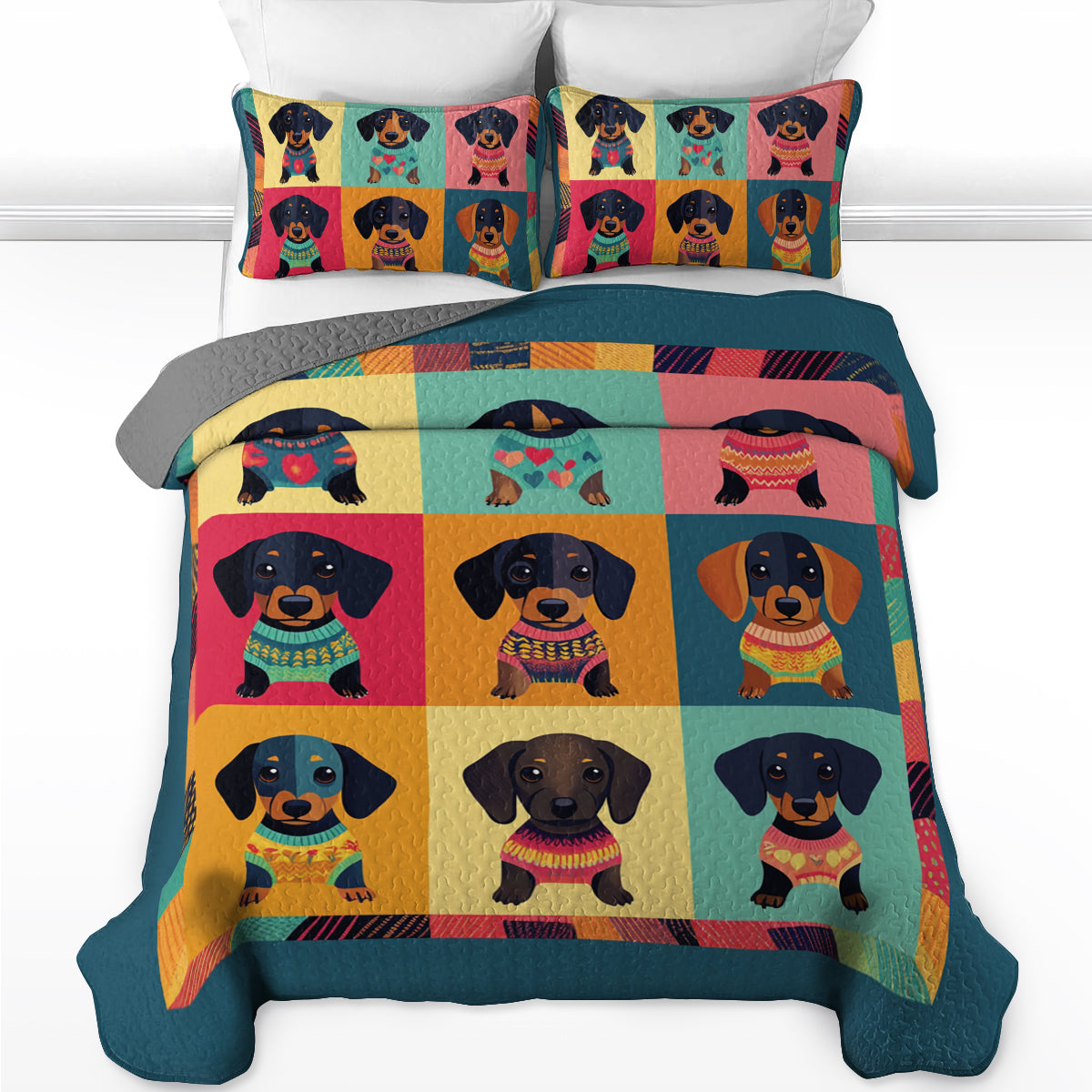 Shineful All Season Quilt 3-Piece Set Dachshund Happy Holiday
