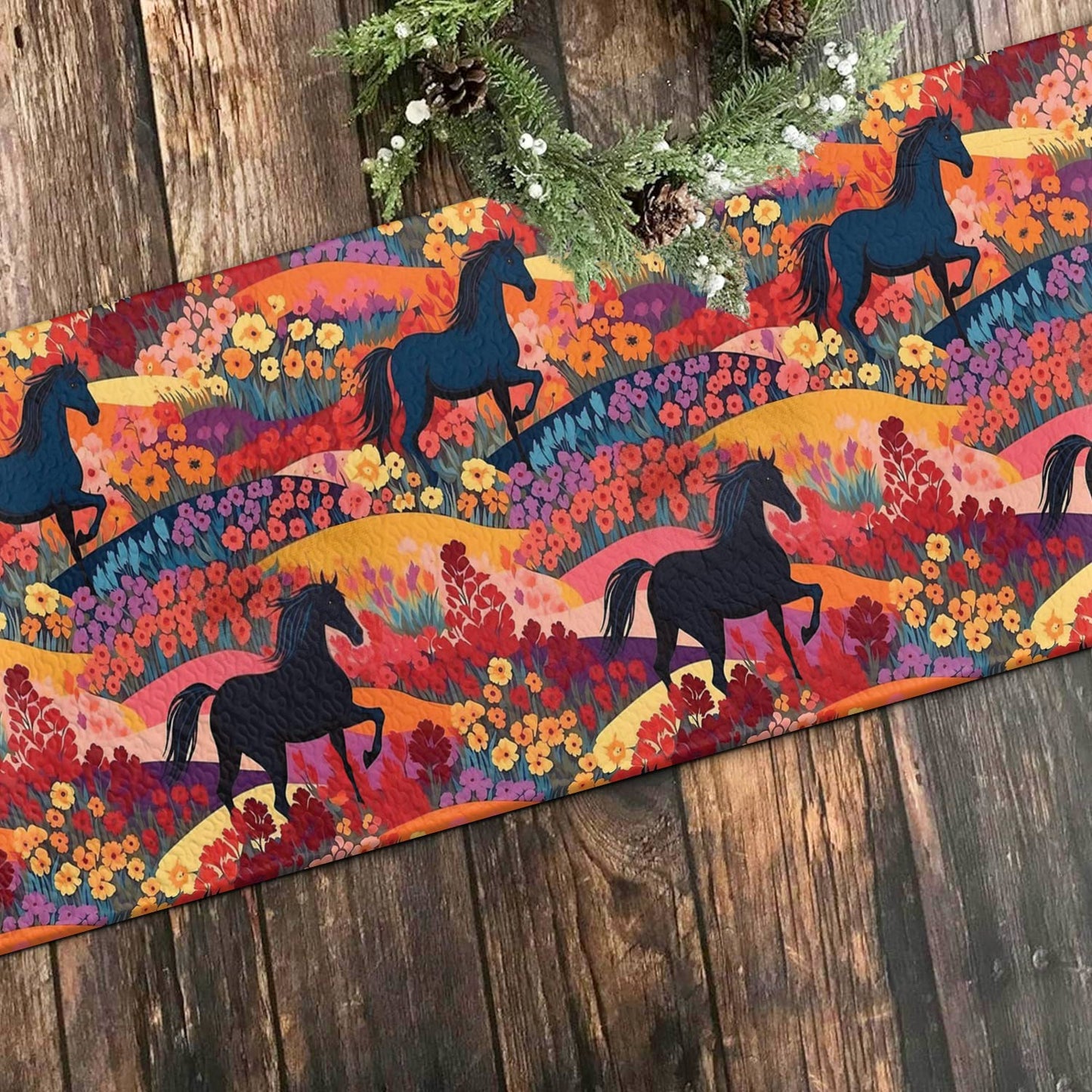 Shineful 2D Flat Print Quilted Table Runner Equestrian Dreams