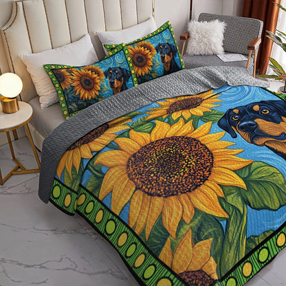 Shineful All Season Quilt 3-Piece Set -  Sunflower Rottie Bliss