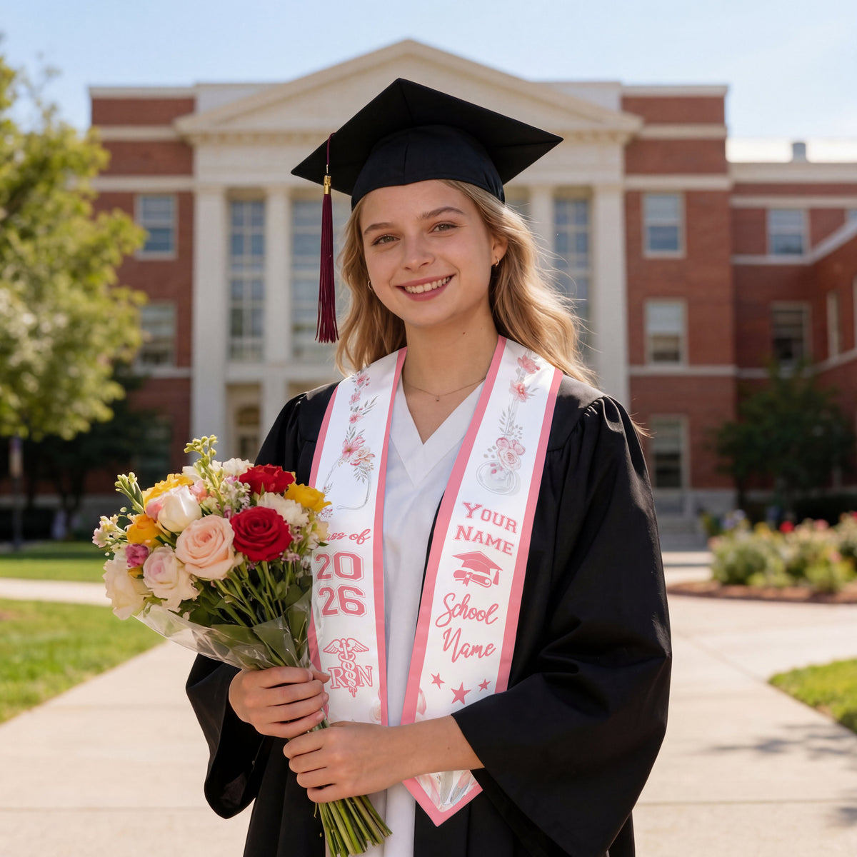 Shineful Graduation Sash Personalized Elegant RN Bloom