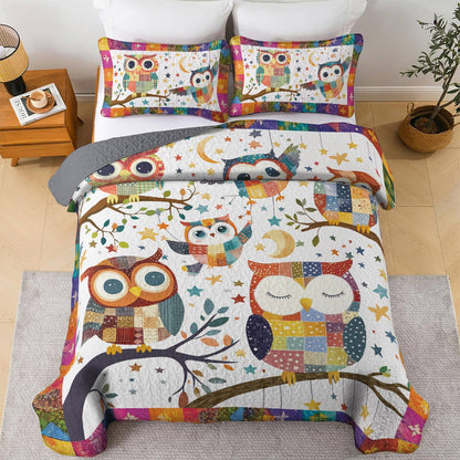 Shineful All Season Quilt 3-Piece Set Owl Patchwork