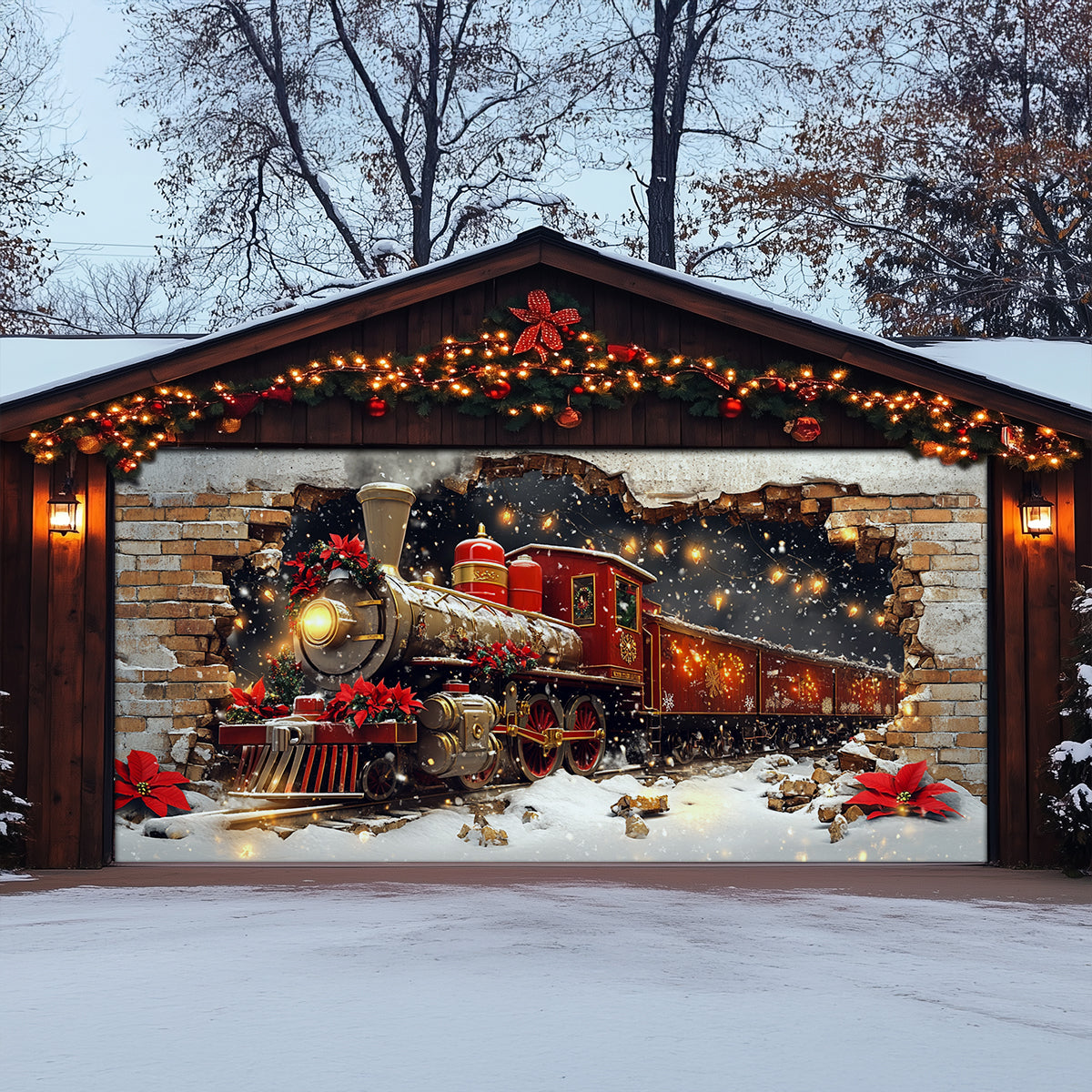 Shineful Garage Door Banner Decoration Holiday Train Burst