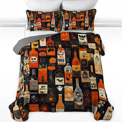 Shineful All Season Quilt 3-Piece Set Halloween Wine Bottles