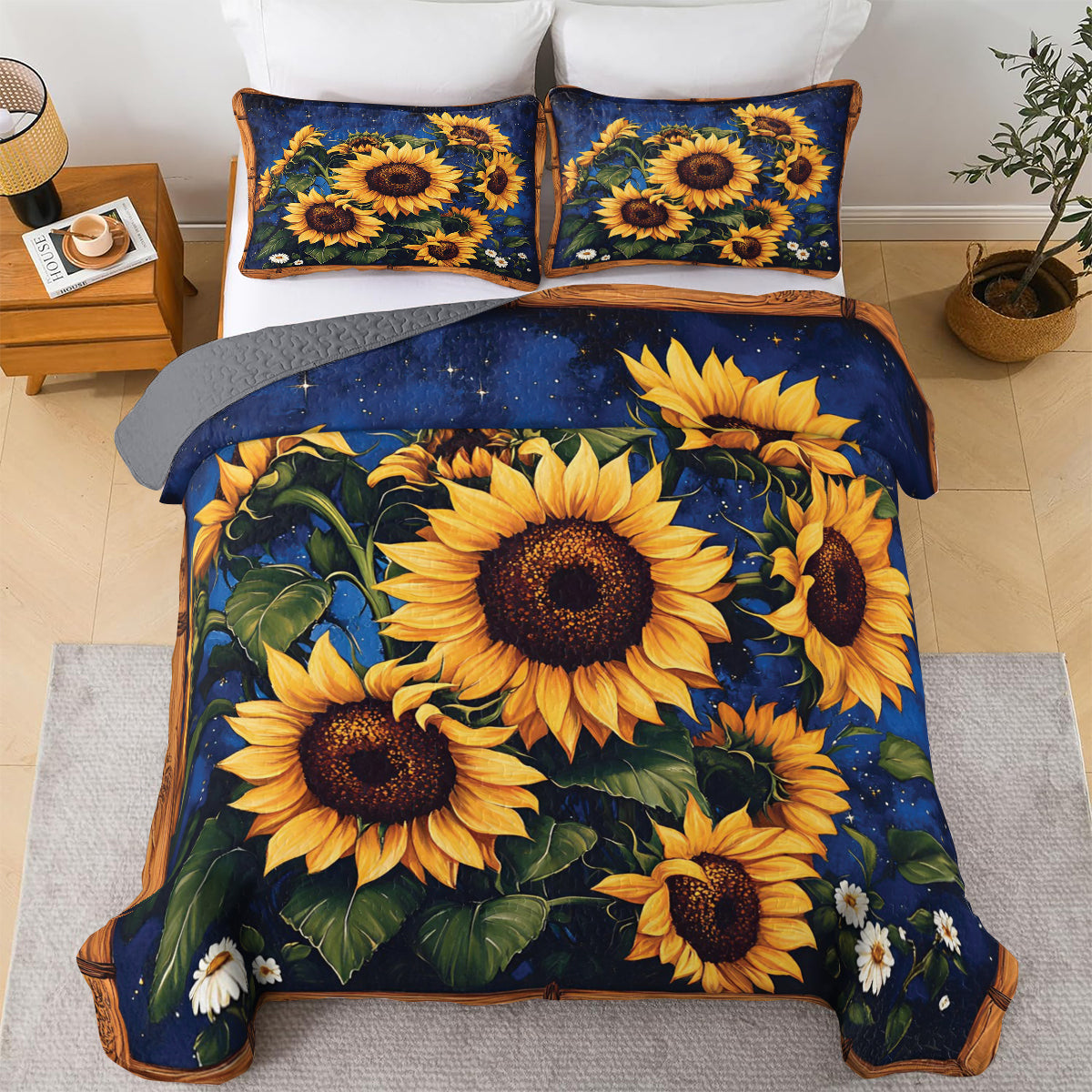 Shineful All Season Quilt 3-Piece Set Galaxy Sunflower