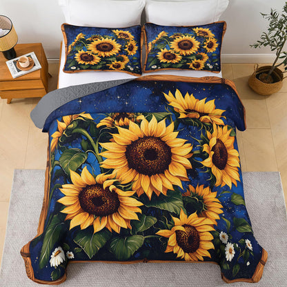 Shineful All Season Quilt 3-Piece Set Galaxy Sunflower