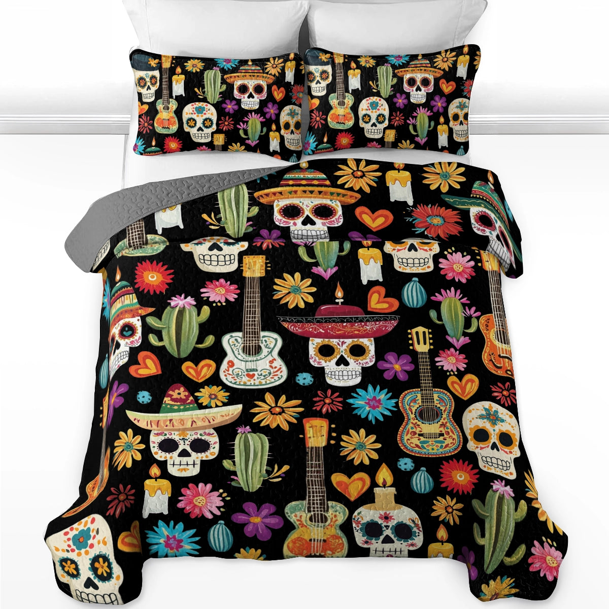 Shineful All Season Quilt 3-Piece Set Fiesta of Skulls