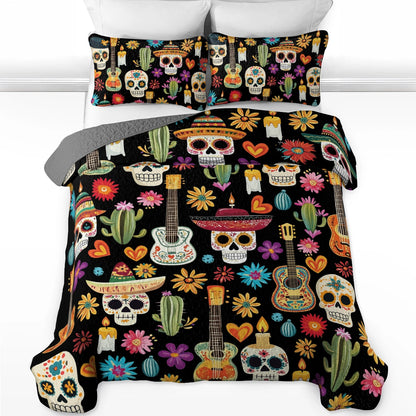 Shineful All Season Quilt 3-Piece Set Fiesta of Skulls