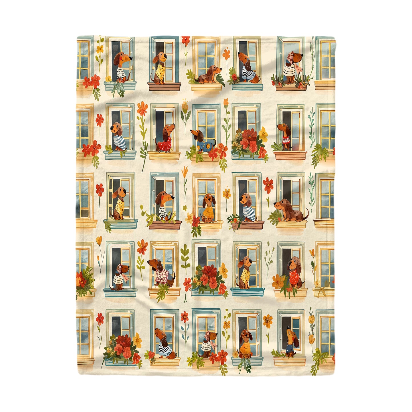Shineful Fleece Blanket Dachshund windows