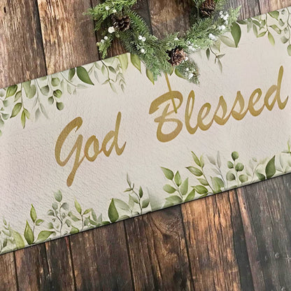 Shineful 2D Flat Print Quilted Table Runner Faithful Blessings Cross