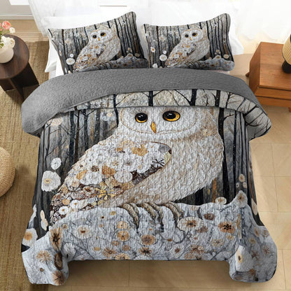 Shineful All Season Quilt 3-Piece Set Gentle Owl Winter Forest