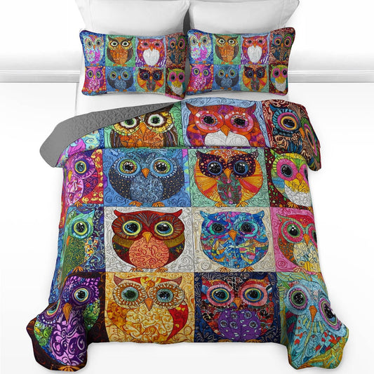Shineful All Season Quilt 3-Piece Set Colorful Owls World