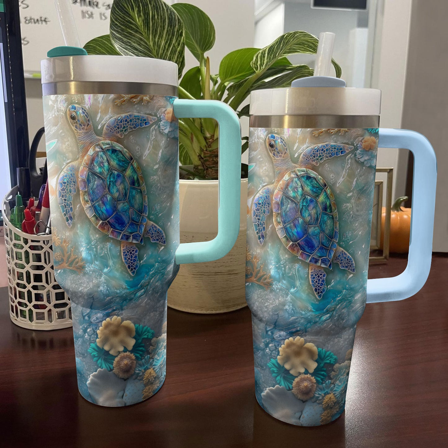 Shineful Glossy Tumbler - Azure Haven Sea Turtle