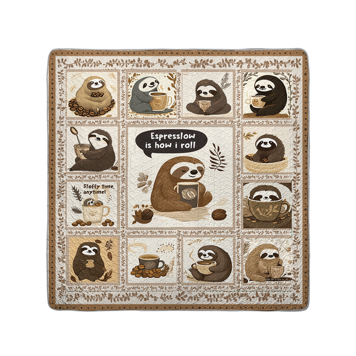 Shineful All Season Quilt 3-Piece Set Sloth Espresslow Snuggles