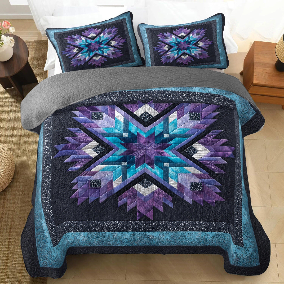 Shineful All Season Quilt 3-Piece Set Midnight Aurora Star