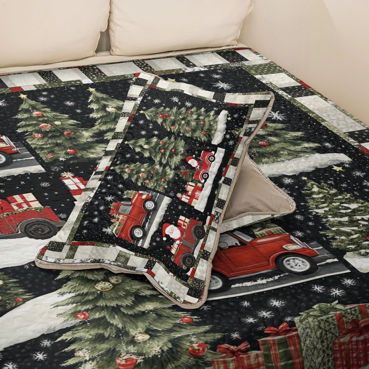Shineful All Season Quilt 3-Piece Set Christmas Santa's Festive Truck
